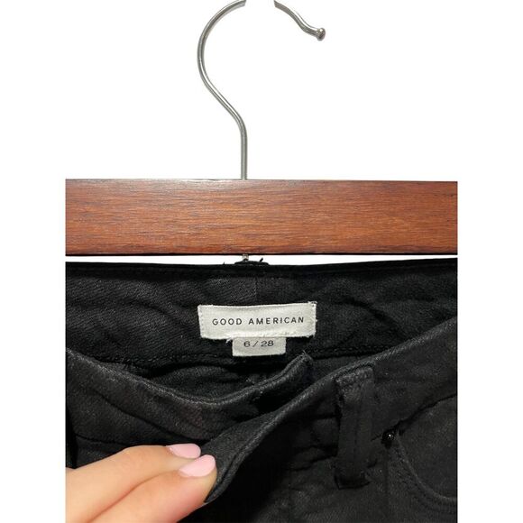 Good American Good Classic Coated Black Straight Leg Jeans Size 6/28 Stretch - Picture 5 of 11